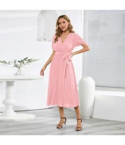 Temperament V-Neck Puff Sleeves Pleated Slim Solid Color Commuter Midi Dress Wholesale Dresses SDV464027 -OTIS Clothing Shop 97fabc80 3a7f 4950 a55e fc37281c7cd7 dd0fc20ace5b57b1018c645614541cfd
