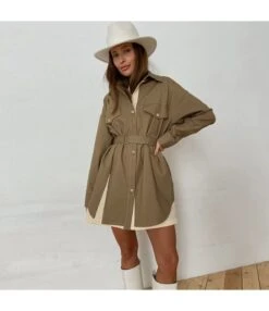 Retro Long-Sleeved Stitching Contrasting Color Niche Shirt Dress Wholesale Dresses SDV463855