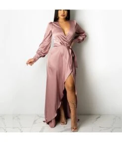 Long Sleeve Slit Dress Wholesale Fashion Sexy Solid Women V Neck SD200639