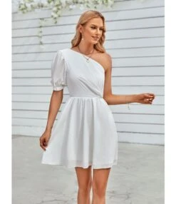 One Shoulder Puff Sleeve Solid Color Waist Swing Dress Wholesale Dresses SDN538808 -OTIS Clothing Shop 9e4eea76 7363 4534 8ca6 82cbc63d235d 08a347502a1c03ec9b6d710a5cce1084