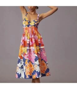 Floral Print Cut Out Waist Backless Sexy Slip Dress Wholesale Dresses SDN534691