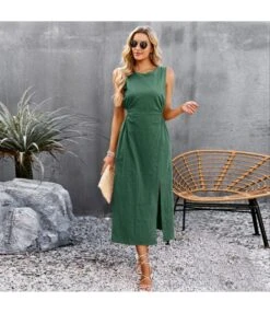Solid Color Summer Hollow Waist Long Sleeveless Mid-Length Tank Dress Wholesale Dresses N5323031600405 -OTIS Clothing Shop 9f3e3d1ac8ff4a72a16eafcf00ebaf2a 4