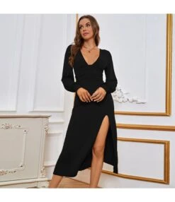Long-Sleeved Simple Sexy V-Neck Slit Slim-Fit Temperament A-Line Dress Wholesale Dresses SDV464516 -OTIS Clothing Shop 9f5e731d d55d 4cd9 b162 d1a0deea60d3 f806de4e7bed09765bcb3dbdeb9d5ba9