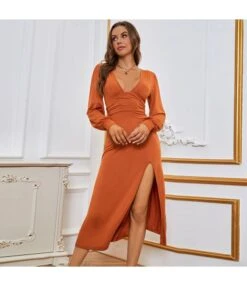 Long-Sleeved Simple Sexy V-Neck Slit Slim-Fit Temperament A-Line Dress Wholesale Dresses SDV464516 -OTIS Clothing Shop 9ff95662 ee63 4df2 8a07 2b1c2a767c4f 1a5ef163981e59c52cadac883207979a