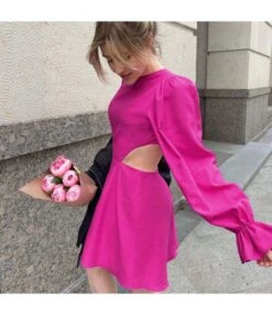 Lantern Sleeve Hollow Solid Color Commuter Niche A-Line Dress Wholesale Dresses N463823021400186 -OTIS Clothing Shop O1CN010dlKuZ2GztpHCSBSV 2212501819087 0 cib