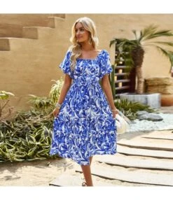 Elegant Botanical Floral Full Print Bubble Sleeve Square Neck Long Dress Wholesale Dresses V5923041200043 -OTIS Clothing Shop O1CN012TRJcU1ND4n8MN2Ec 2425141535 0 cib 4