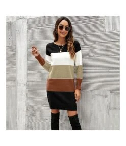 Fashion Colorblocking Wide Stripe Crew Neck Knit Dress Wholesale Dresses N5923053100005 -OTIS Clothing Shop O1CN014TXhOq29NF17PAIwm 4040548055 0 cib