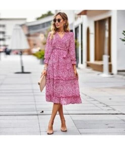 Temperament Elegant Tie-Up Waist V-Neck 3/4 Sleeve Floral Swing Dress Wholesale Dresses N5323022700047 -OTIS Clothing Shop O1CN015fRk3F1ND4lncxVoR 2425141535 0 cib 4