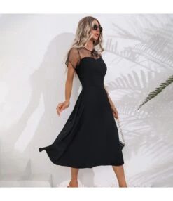 Mesh Patchwork Short Sleeve Retro Solid Color Swing A-Line Dress Wholesale Dresses N5323030300068 -OTIS Clothing Shop O1CN0174kd401IrltJ9DQVk 1007700947 0 cib