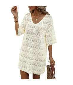 Casual Short-Sleeved V-Neck Hollow Vacation Beach Sunscreen Dress Wholesale Dresses V5923051300042 -OTIS Clothing Shop O1CN017IG2SO1KExZsORJNG 3418581133 0 cib 4
