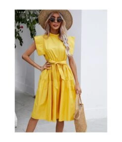 Trendy Stand Collar Tie-Up Cover Sleeveless Waist Midi Casual Dress Wholesale Dresses N5323030700089 -OTIS Clothing Shop O1CN017mVcal1vvgHjpJH9w 2212115946235 0 cib