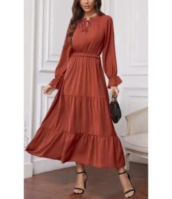 Solid Color Long Sleeve Lace-Up Collar Long Smocked Flowy Dress Wholesale Dresses N5323032300048 -OTIS Clothing Shop O1CN019QmgUr2Eaaj7ynDUz 2206894468761 0 cib 5