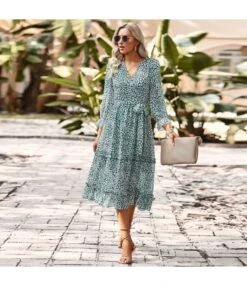 Temperament Elegant Tie-Up Waist V-Neck 3/4 Sleeve Floral Swing Dress Wholesale Dresses N5323022700047 -OTIS Clothing Shop O1CN019cgUtp1ND4lcdgop8 2425141535 0 cib 4