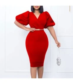 Fashion Bubble Sleeve V-Neck Hip Pencil Dress Wholesale Dresses N5923080800072 -OTIS Clothing Shop O1CN01C3r9IU26UchgBOHhs 4225457665 0 cib 6