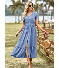 Slit Hollow Simple Short-Sleeved V-Neck Solid Color Dress Wholesale Dresses N463723032300203 -OTIS Clothing Shop O1CN01CeyYe61ND4mfQiIVL 2425141535 0 cib