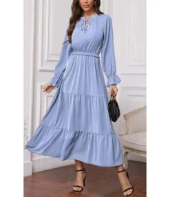 Solid Color Long Sleeve Lace-Up Collar Long Smocked Flowy Dress Wholesale Dresses N5323032300048 -OTIS Clothing Shop O1CN01D60Lkl2EaajABaJ8A 2206894468761 0 cib 5