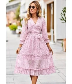 Temperament Elegant Tie-Up Waist V-Neck 3/4 Sleeve Floral Swing Dress Wholesale Dresses N5323022700047 -OTIS Clothing Shop O1CN01GuLbLk1ND4lldqFd2 2425141535 0 cib