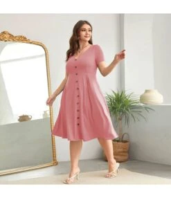 Wholesale Plus Size Clothing V-Neck Waistline Hem Short-Sleeved Dress V5923042600011 -OTIS Clothing Shop O1CN01HMS1ep1aD9rjgLwIf 2215565203295 0 cib
