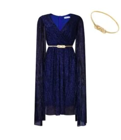 Elegant Solid Color V-Neck High Waist Cape Dress Wholesale Dresses N5923080800062