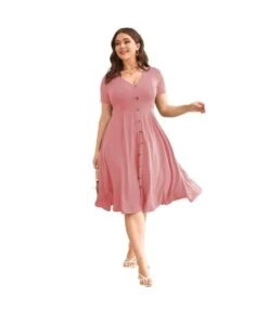 Wholesale Plus Size Clothing V-Neck Waistline Hem Short-Sleeved Dress V5923042600011 -OTIS Clothing Shop O1CN01IAGpti1aD9rn15mxq 2215565203295 0 cib