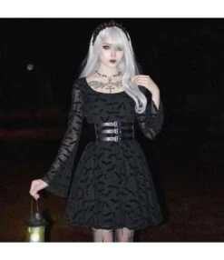 Dark Temperament Bat Jacquard Bell Sleeve A Swing Dress Wholesale Dresses Without Belt N46923031300022 -OTIS Clothing Shop O1CN01INa5vr1MhTPru2Ary 3900101466 0 cib