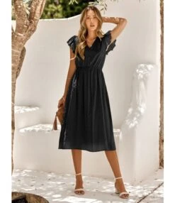 Petal Sleeve Solid Color V-Neck Fresh And Simple Dress Wholesale Dresses N4623052300092 -OTIS Clothing Shop O1CN01JNMlMW2MjJDU8uFSa 2207829863 0 cib 4