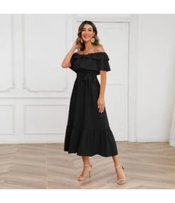 Solid Color Off-Shoulder Lace-Up Waist Mid-Length Ruffle Swing Dress Wholesale Dresses N5323021800028 -OTIS Clothing Shop O1CN01KrzoPY1wQMorrvDT6 2455536302 0 cib 5