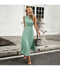 Fashion Sleeveless High Waist Half High Neck Satin Dress Wholesale Dresses V5923050300041 -OTIS Clothing Shop O1CN01OOuNGF1wuayLtk5XT 3267756368 0 cib 4