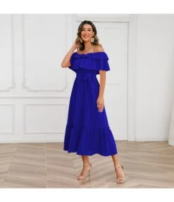 Solid Color Off-Shoulder Lace-Up Waist Mid-Length Ruffle Swing Dress Wholesale Dresses N5323021800028 -OTIS Clothing Shop O1CN01P9iXoh1wQMovYQfEG 2455536302 0 cib