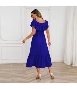 Solid Color Off-Shoulder Lace-Up Waist Mid-Length Ruffle Swing Dress Wholesale Dresses N5323021800028 -OTIS Clothing Shop O1CN01Q3LKoz1wQMorrusgO 2455536302 0 cib