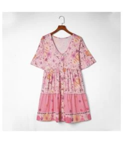Loose Short Sleeve V-Neck Floral Print Dress Wholesale Dresses N4623051900042 -OTIS Clothing Shop O1CN01QHXf2n22Y3AhudBim 1855047131 0 cib
