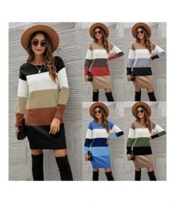 Fashion Colorblocking Wide Stripe Crew Neck Knit Dress Wholesale Dresses N5923053100005 -OTIS Clothing Shop O1CN01QxKC1a29NF0zCmkKu 4040548055 0 cib