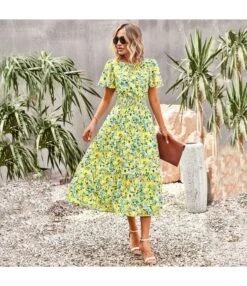 Summer Elegant Waist Trimming Short-Sleeved Long Floral Dress Wholesale Dresses N5323022800184 -OTIS Clothing Shop O1CN01R4ZxU91ND4lYAAL1Z 2425141535 0 cib 4