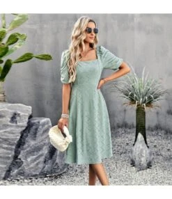 Temperament Solid Color Square Collar Short-Sleeved Long Dress Wholesale Dresses V5923041200008 -OTIS Clothing Shop O1CN01RfBA1z1ND4mCVmH2a 2425141535 0 cib 3