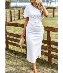 Puff Sleeve Solid Color Slit Hollow Pleated Slant Shoulder Dress Wholesale Dresses N463423032300203 -OTIS Clothing Shop O1CN01SGzO6x1ND4mVPjcuD 2425141535 0 cib