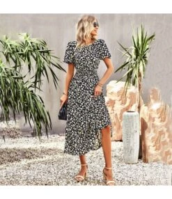 Summer Elegant Waist Trimming Short-Sleeved Long Floral Dress Wholesale Dresses N5323022800184 -OTIS Clothing Shop O1CN01T8wrAF1ND4m79gibF 2425141535 0 cib 4