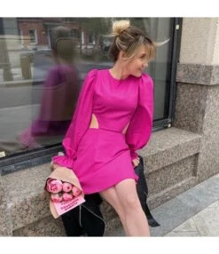 Lantern Sleeve Hollow Solid Color Commuter Niche A-Line Dress Wholesale Dresses N463823021400186 -OTIS Clothing Shop O1CN01TCMsnz2GztpKiQcG0 2212501819087 0 cib