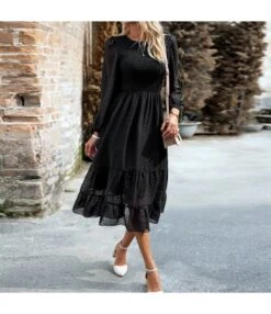 Elegant Solid Color Bubble Sleeve Jacquard Long Dress Wholesale Dresses N4623071700112 -OTIS Clothing Shop O1CN01TSXvY01ND4ocQQAUQ 2425141535 0 cib 4