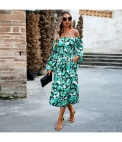 Pleated Wood Ear Side Printed One Word Collar Square Neck Dress Wholesale Dresses N4623071700096 -OTIS Clothing Shop O1CN01TjxoDB1ND4ojd5WcR 2425141535 0 cib 4