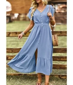 Slit Hollow Simple Short-Sleeved V-Neck Solid Color Dress Wholesale Dresses N463723032300203 -OTIS Clothing Shop O1CN01UFEWuG1ND4mYd0FHa 2425141535 0 cib