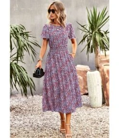 Summer Elegant Waist Trimming Short-Sleeved Long Floral Dress Wholesale Dresses N5323022800184 -OTIS Clothing Shop O1CN01Ui7hww1ND4lWJQR7p 2425141535 0 cib