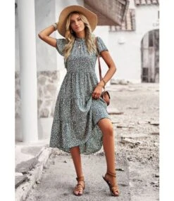 Flare Short Sleeve Casual Vacation Floral Midi-Length Smocked Dress Wholesale Dresses N5323021300009 -OTIS Clothing Shop O1CN01Umrvxd1ND4lEto7FL 2425141535 0 cib 4