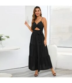 Solid Color Lace-Up Bowknot Hollow Sexy Suspender Smocked Swing Dress Wholesale Maxi Dresses N5323030300059 -OTIS Clothing Shop O1CN01UsG4ox1wQMp3T02KT 2455536302 0 cib 5