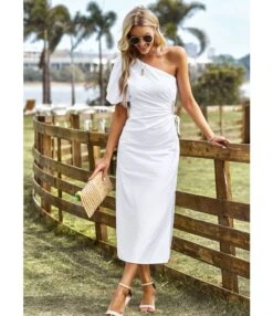 Puff Sleeve Solid Color Slit Hollow Pleated Slant Shoulder Dress Wholesale Dresses N463423032300203 -OTIS Clothing Shop O1CN01VDB2uq1ND4ma8GKmp 2425141535 0 cib