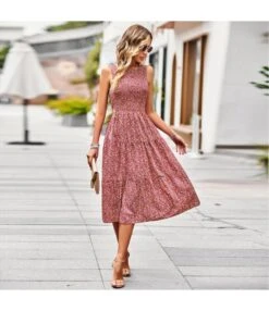 Printed High Waist Elegant Sleeveless Midi Tank Smocked Dress Wholesale Dresses N5323022700051 -OTIS Clothing Shop O1CN01VqrN311ND4lif3xtW 2425141535 0 cib 4