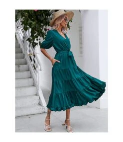 Elegant Casual Fashion High Waist V-Neck Holiday Long Smocked Dress Wholesale Dresses N5323030700084 -OTIS Clothing Shop O1CN01W74g3o1vvgHs4Juia 2212115946235 0 cib