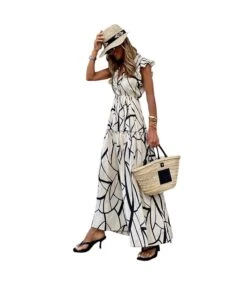 Casual Vein Printed V-Neck Ruffle Dress Wholesale Dresses N5923051900002