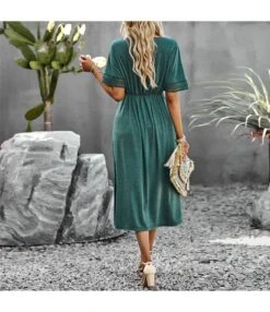 Casual Short-Sleeved Single-Breasted Solid Color V-Neck Long Dress Wholesale Dresses V5923050300060 -OTIS Clothing Shop O1CN01YtfJFs1wuayqDuqye 3267756368 0 cib