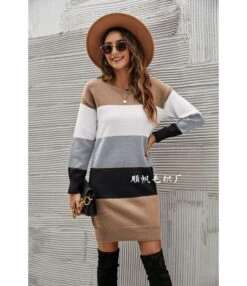 Fashion Colorblocking Wide Stripe Crew Neck Knit Dress Wholesale Dresses N5923053100005 -OTIS Clothing Shop O1CN01aspuHn29NF15pG0VX 4040548055 0 cib 4