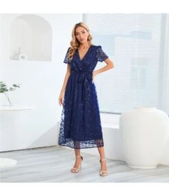 Embroidered Mesh Slim-Fit V-Neck Mid-Length Lace Sequin Party Dress Wholesale Dresses N5323021800036 -OTIS Clothing Shop O1CN01b35ywv1wQMomHxktE 2455536302 0 cib